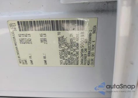 2011 Nissan Altima 2.5 S из США, поврежденный, VIN 1N4AL2AP5BN500198